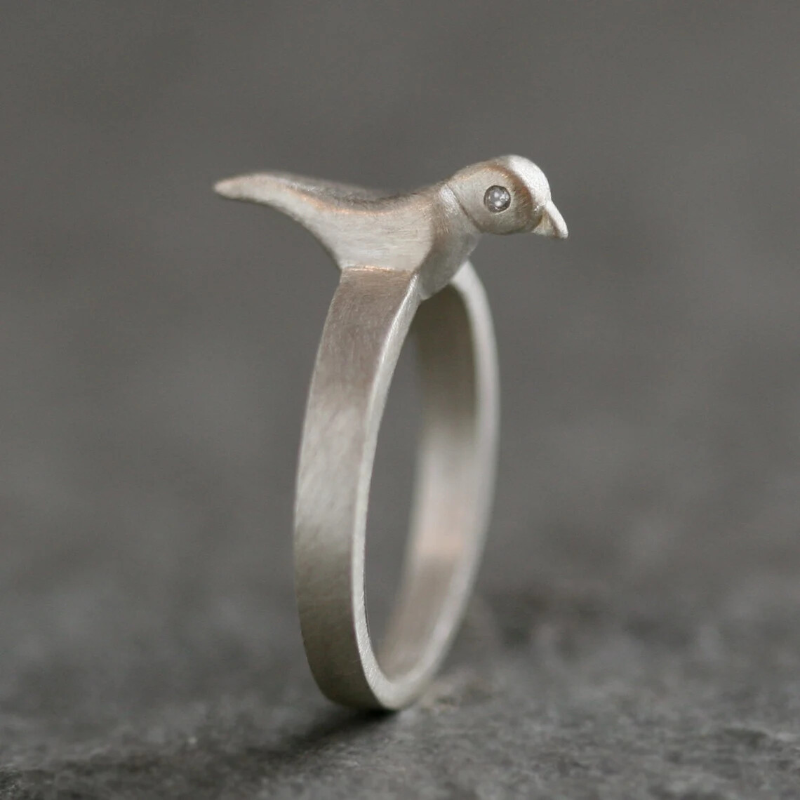 Bird Ring in Sterling Silver with Crystal Bird Nest Ring Handmade Women Ring