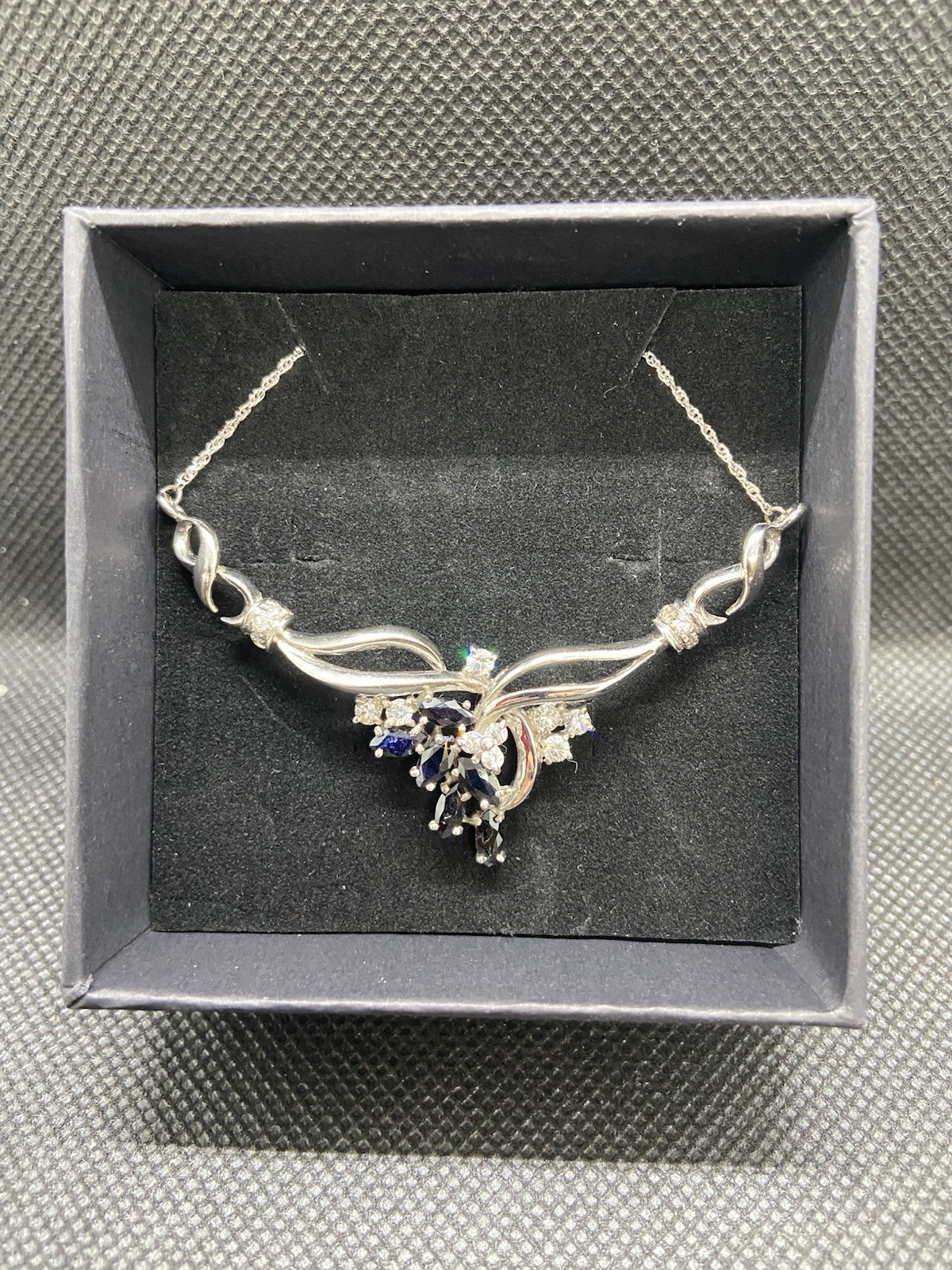 Sterling Silver Spinel & CZ Necklace – In Gift Box- See Description & Photos
