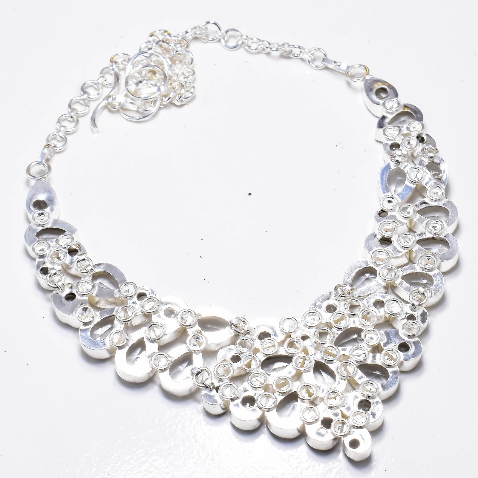 925 Sterling Silver White Topaz Gemstone Handmade Jewelry Necklace Size-18″