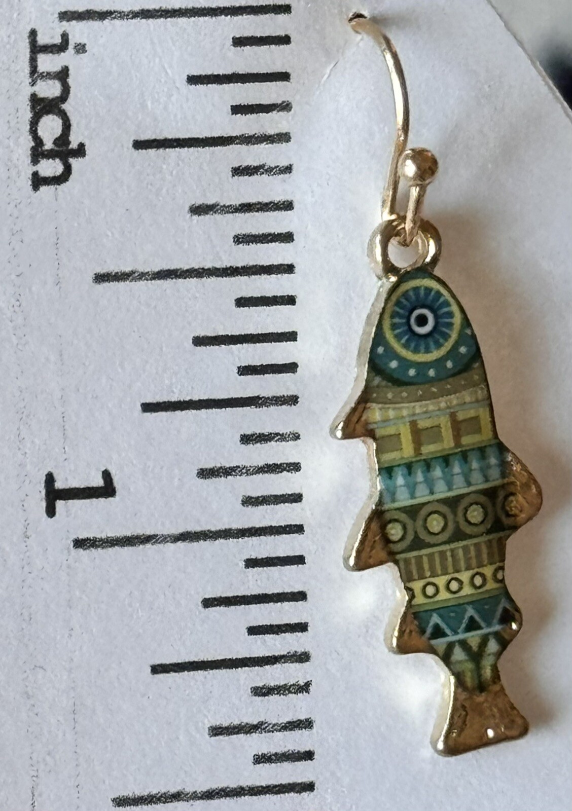 Gold and Blue Green Fish Dangle Earrings. Ocean. Sea. Beach. Tropical.