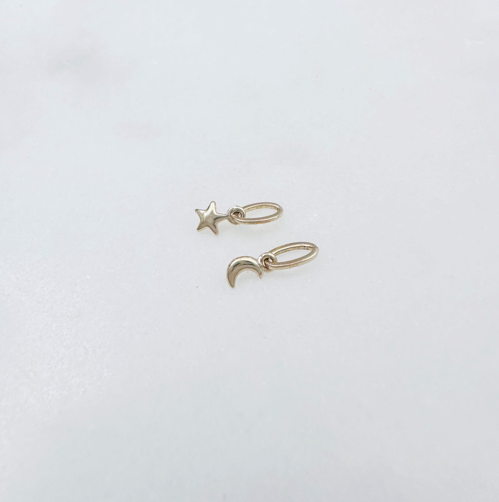 14K Solid Yellow Gold Tiny – Very Small Celestial Star & Moon Charm Pendant LOT