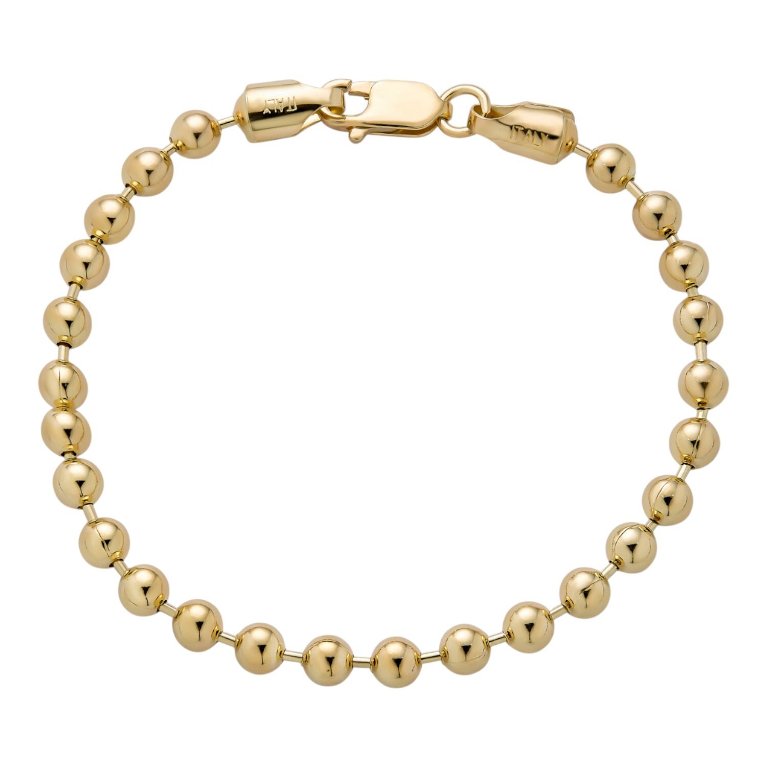 Men’s Solid 14k Gold Over 925 Silver Ball Bead Bracelet 5mm Thick Beads – 8″
