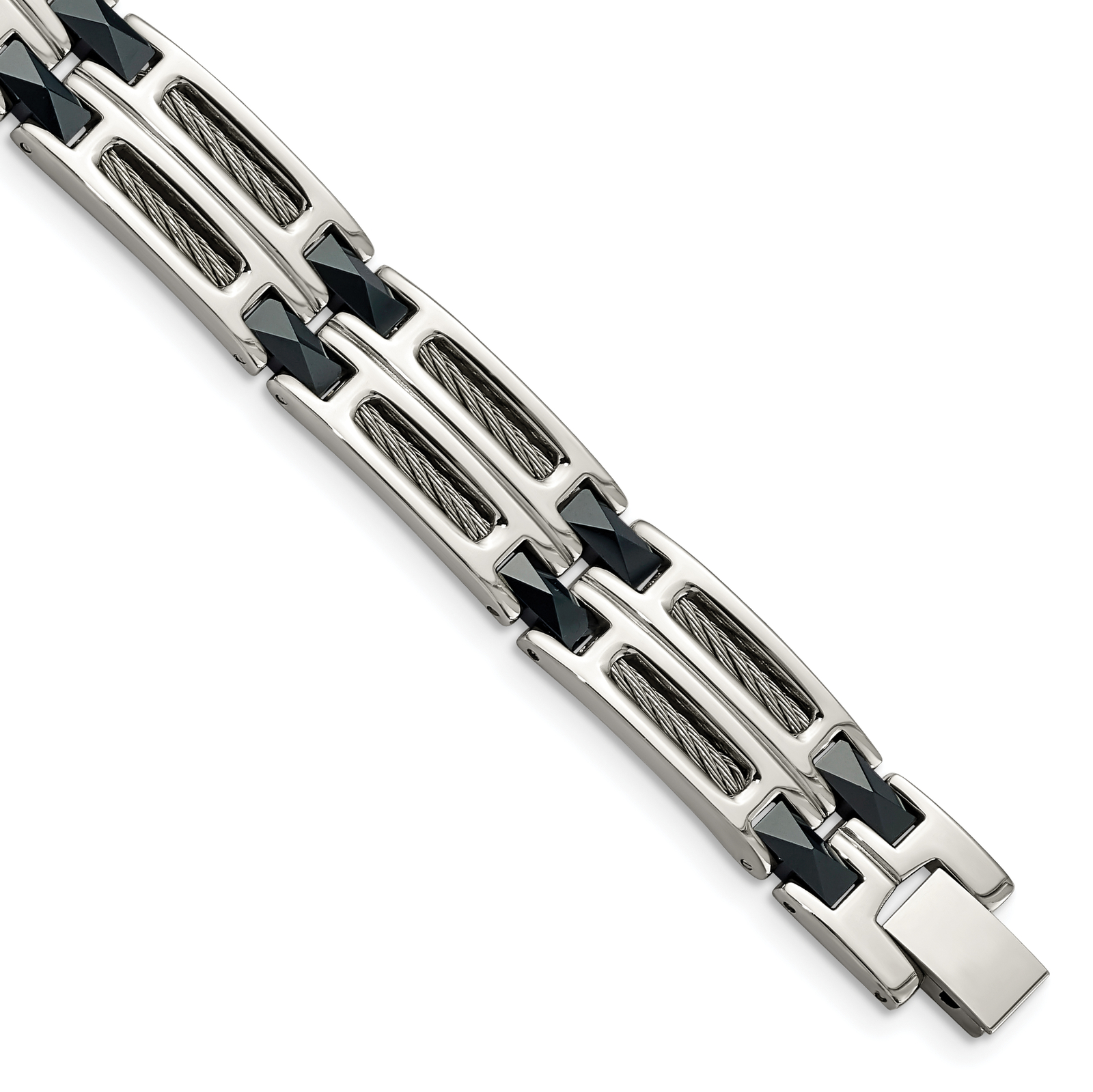 Chisel Stainless Steel Polished with Dark Blue Ceramic and Cable Inlay 8.75 inch