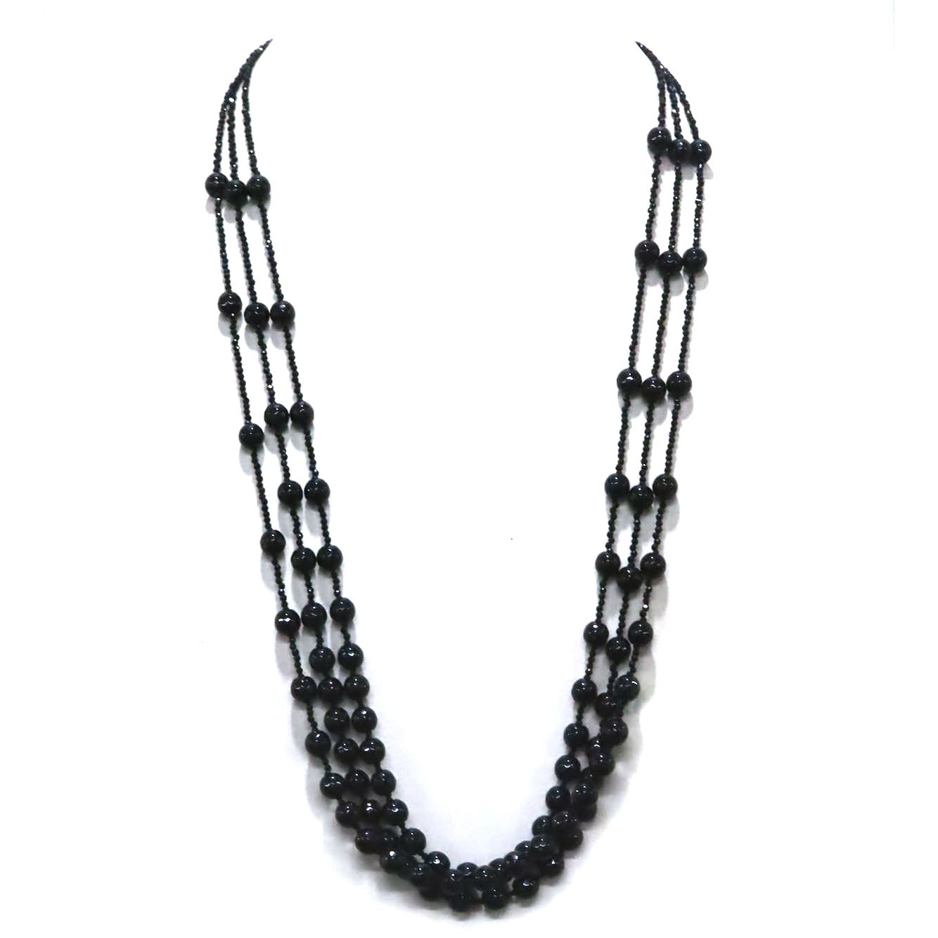 925 Sterling Silver 7 x 7 mm. Black Spinel Necklace 30 In White Gold Plated