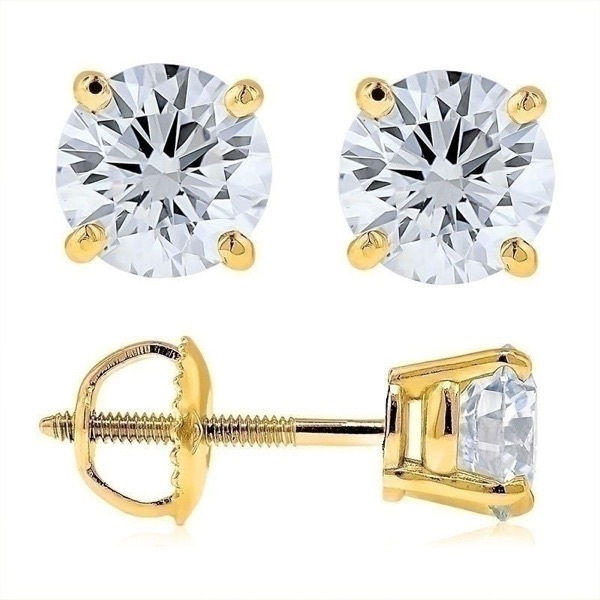 7.00 Ct Stud Earrings Round Brilliant White Yellow Solid 14k Gold Screw or Push