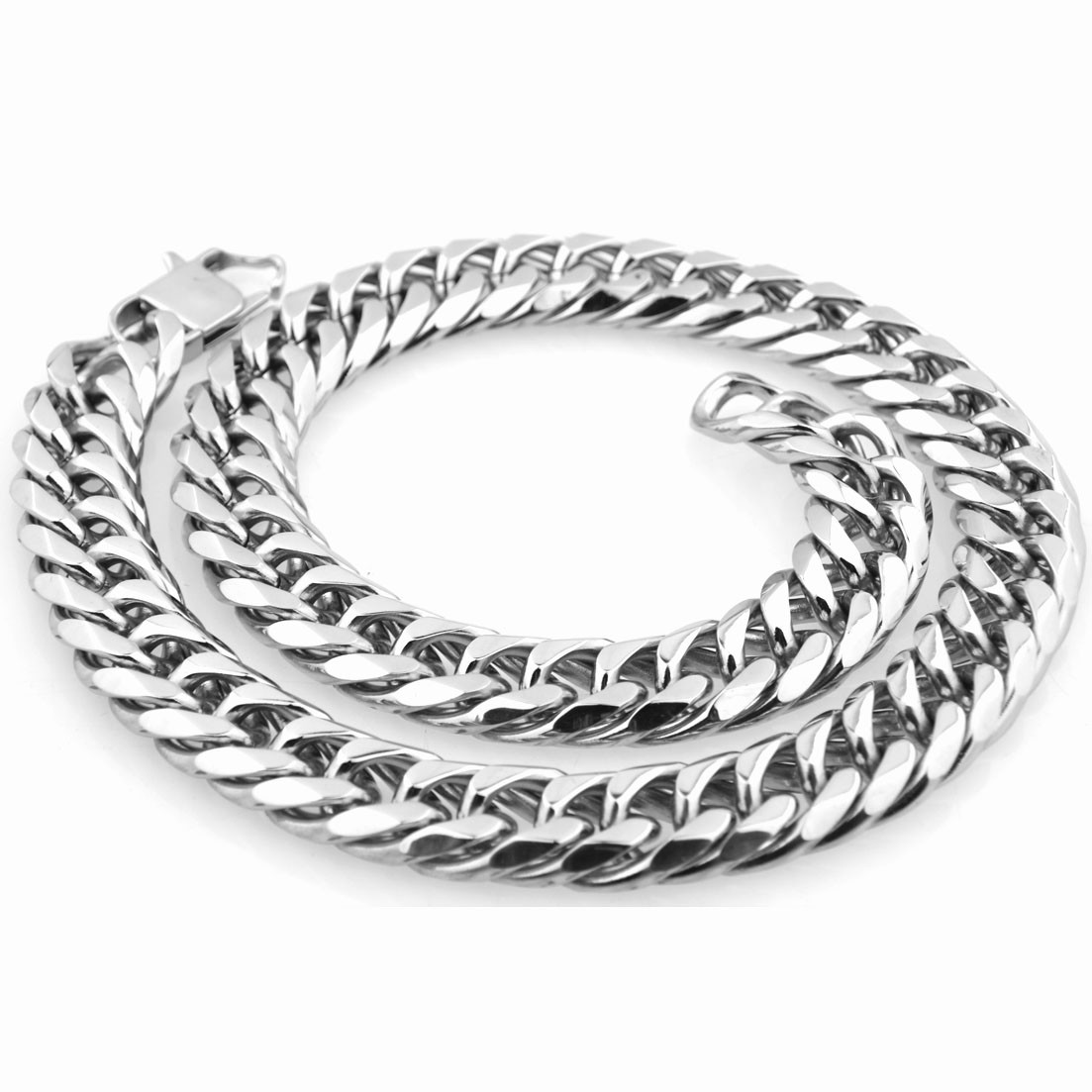HEAVY Silver Cut Curb Cuban Link Chain 316L Stainless Steel Men’s Necklace Hot