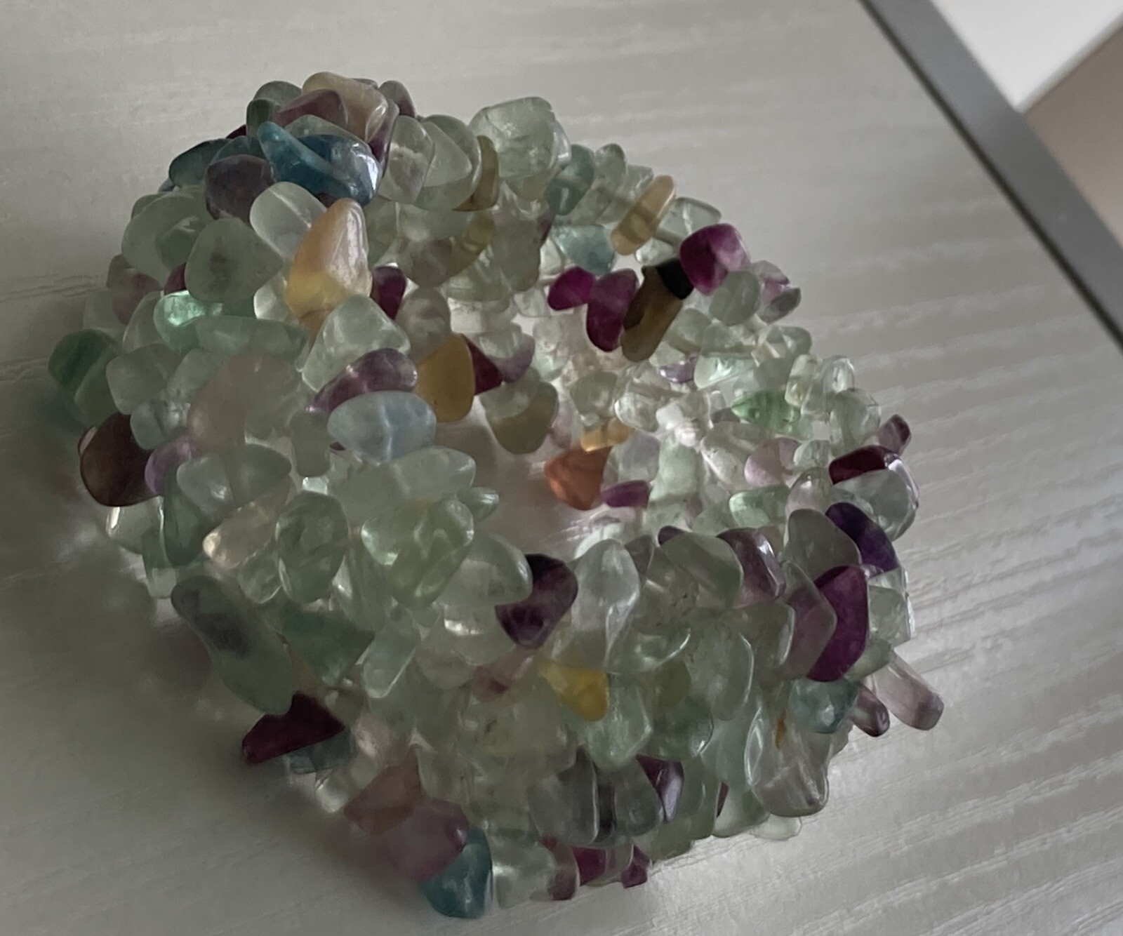Vintage Amethyst, Quartz & Chrysoprase Wide Stretch Bracelet 6.5in Lovely 63.54g