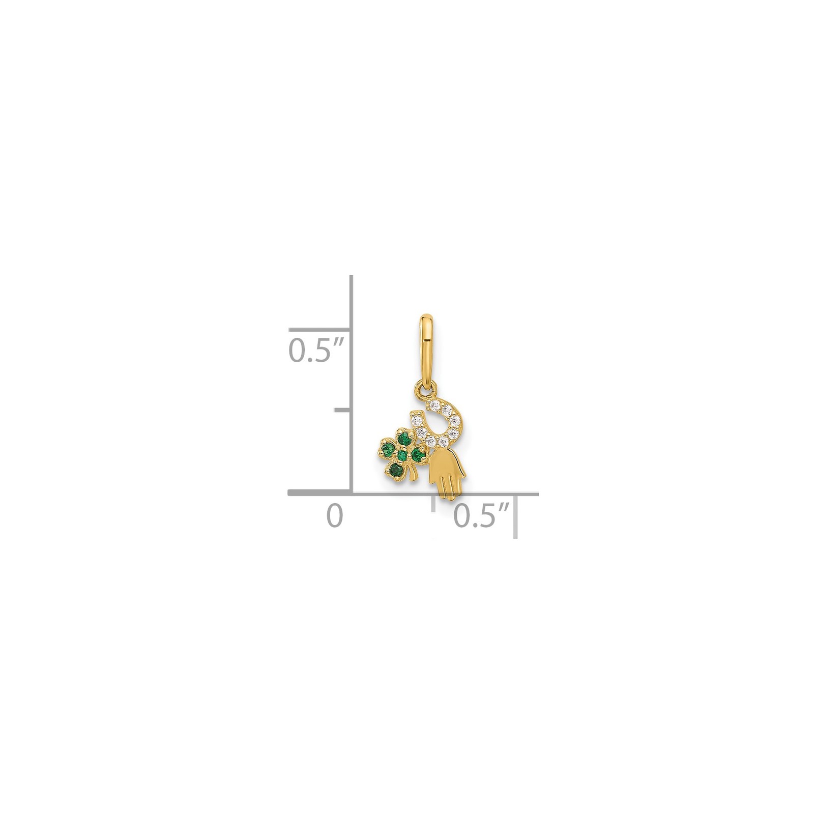 10k Yellow Gold Solid Hamsa Clover Horseshoe Pendant Charm Polished 16mm