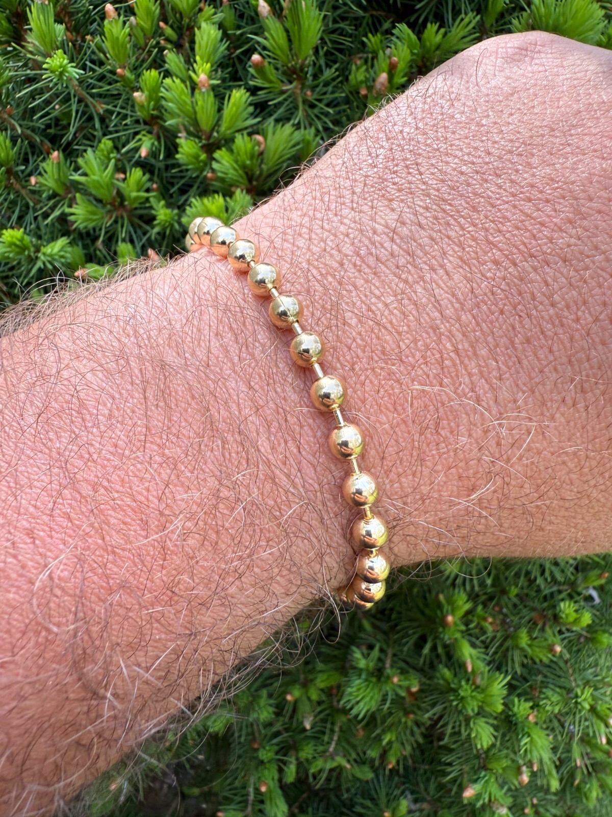 Men’s Solid 14k Gold Over 925 Silver Ball Bead Bracelet 5mm Thick Beads – 8″