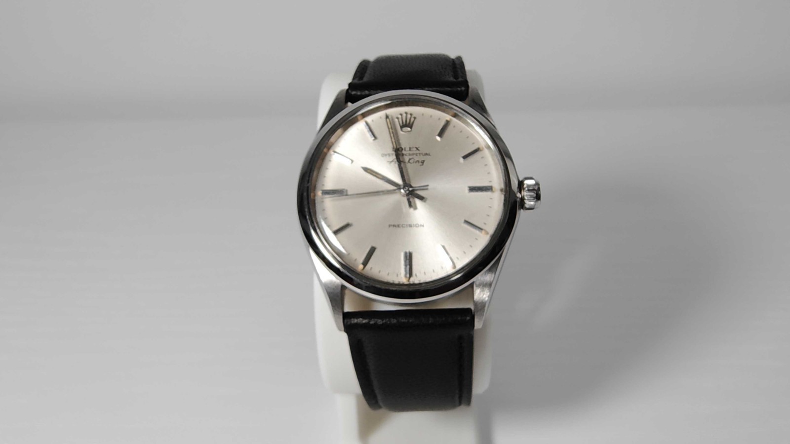 Rolex Air-King 5500 34mm Vintage Stainless Steel Silver Dial Leather Strap