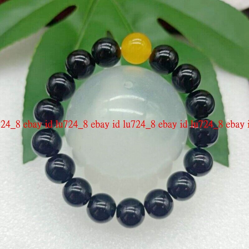 Exquisite 6/8/10/12mm Black Agate & Yellow Topaz Round Gems Beads Bracelet 7.5″