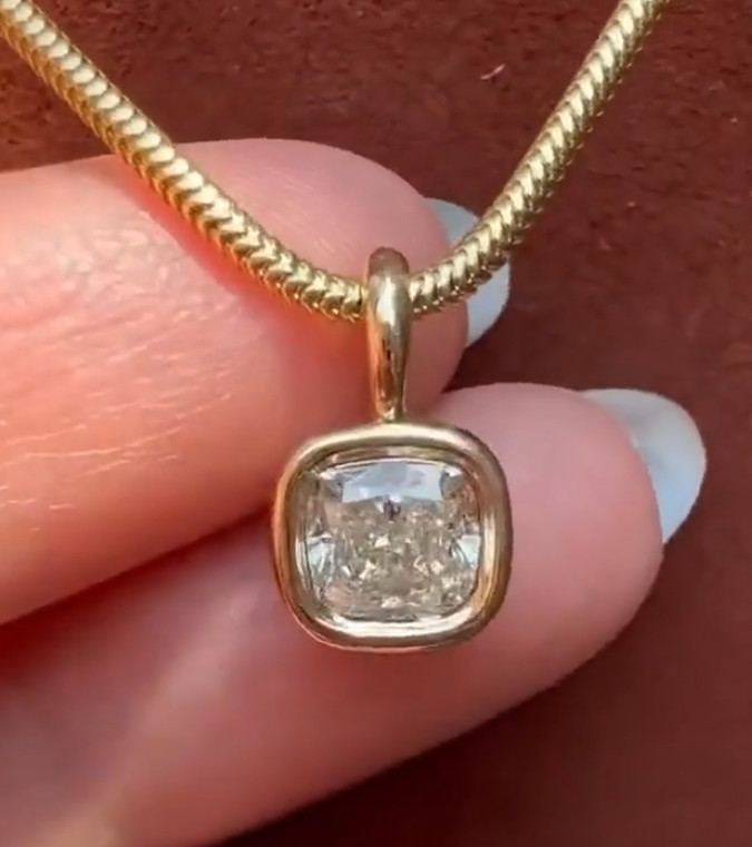 3 CT Cushion Cut Bezel Moissanite Wedding Pendant 14K yellow Gold Plated For Her
