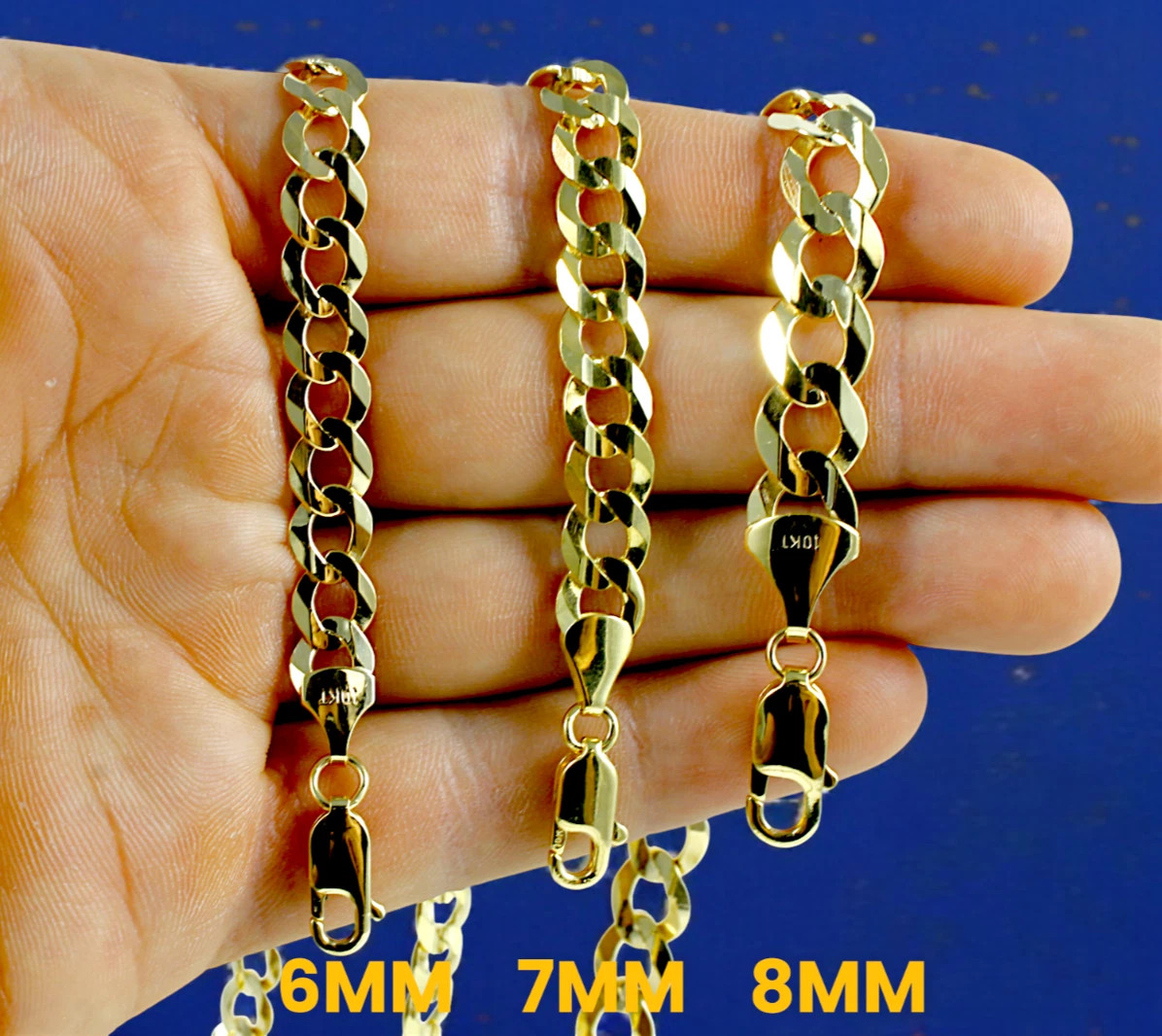 10K Yellow Gold 2.5mm-14mm Solid Curb Cuban Chain Link Bracelet All Sizes Real