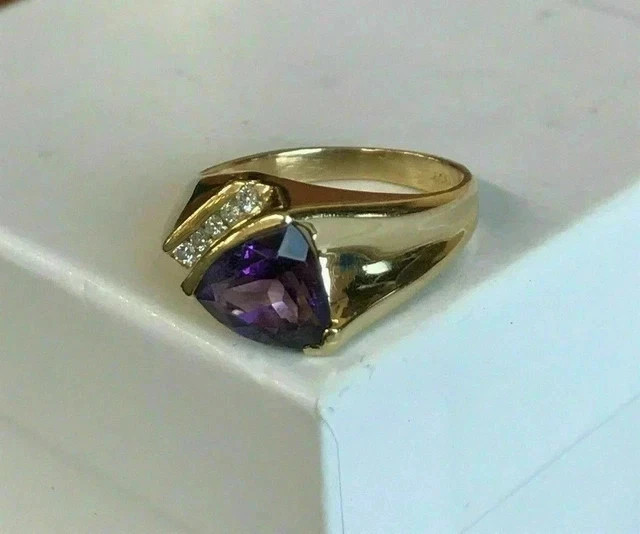 2.20Ctw Trillion Cut Lab Created Amethyst Wedding Ring 14K Yellow Gold Plated