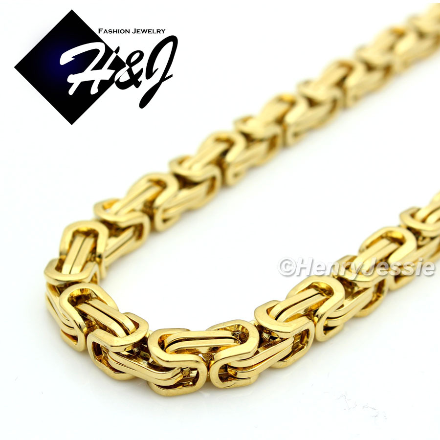 18-40″MEN’s Stainless Steel 4mm Gold Plated Byzantine Box Link Chain Necklace