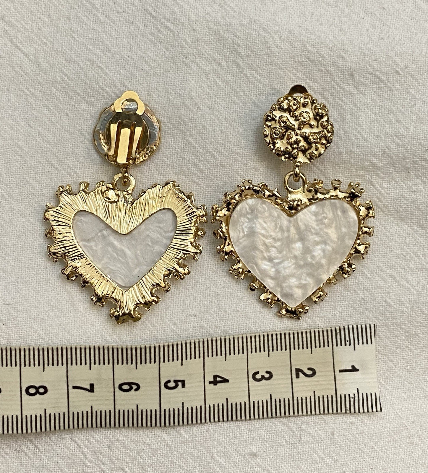 New Clip-On sparkle white marble effect heart drop Earrings None Piercing Cuff