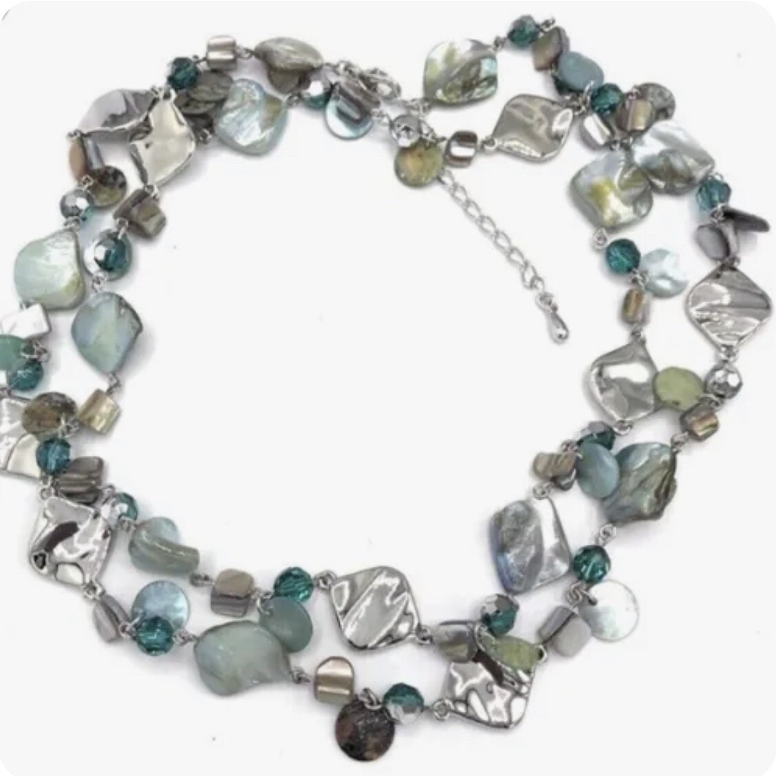 Lia Sophia “Ocean Air” Long Necklace w/Genuine Abalone & Mother of Pearl Stones