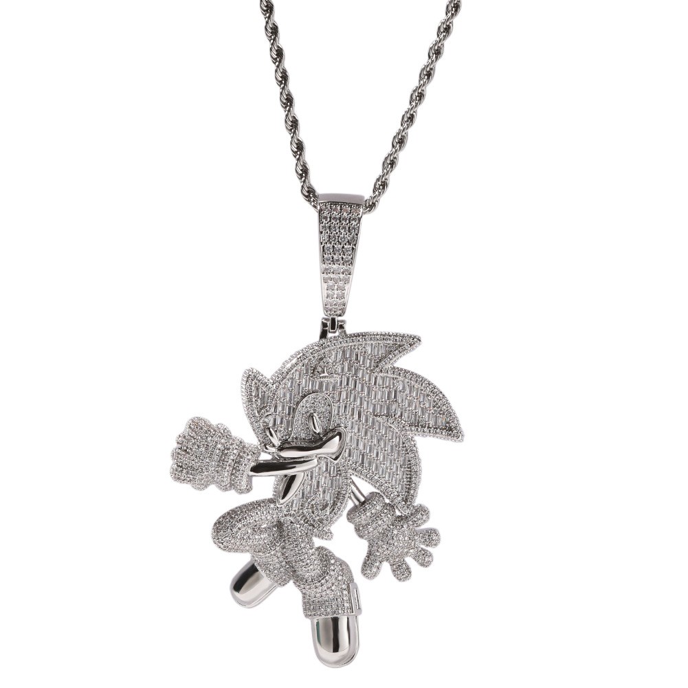 Men’s Iced CZ Out Pendant Necklace 5A+ Hedgehog Bling Chain Hip Hop Jewelry Gift