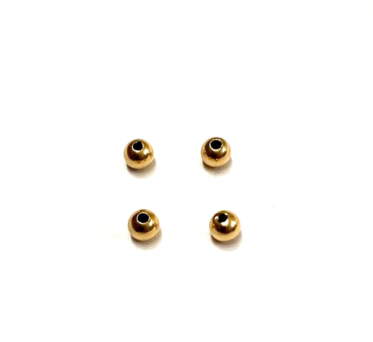 Set of 4 Solid 14K Yellow Gold Round Beads Spacers 4 mm