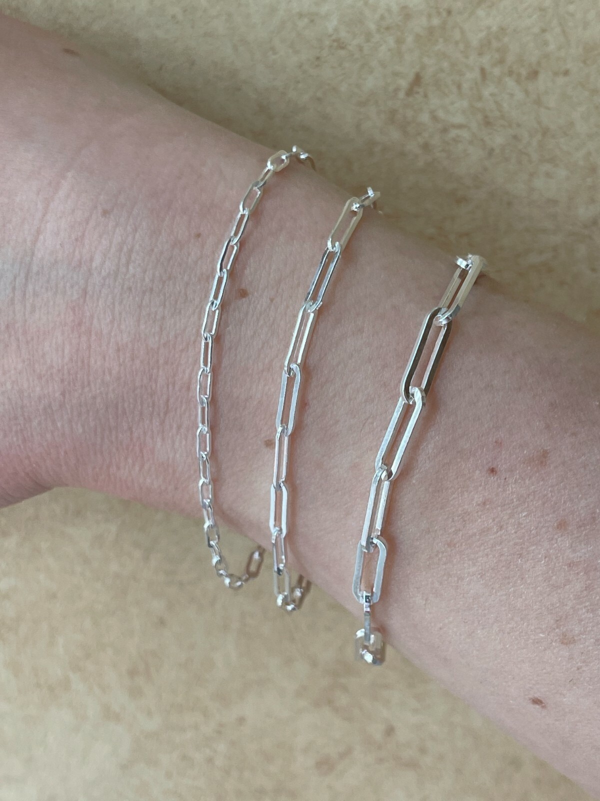 Real Solid Sterling Silver Paperclip Rolo Paper Clip Bracelet 2.5mm-4mm 6-8″