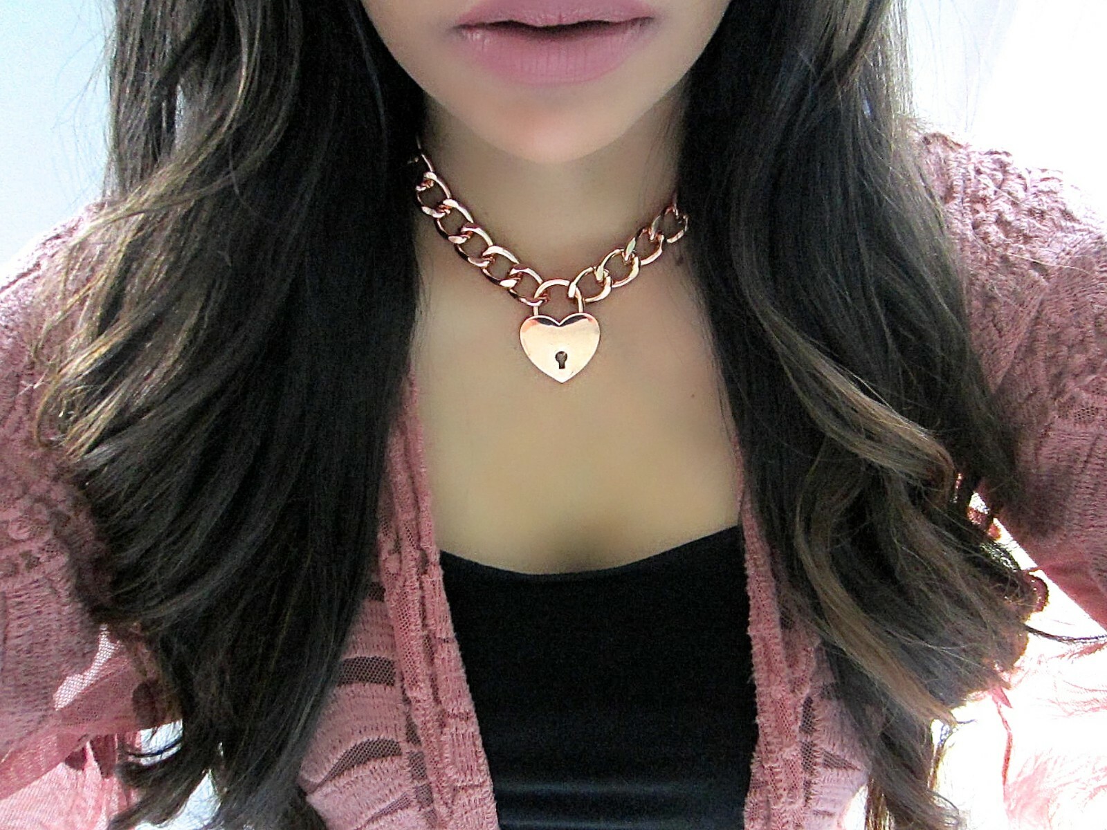 Rose Gold Chunky Day Collar Choker Necklace with Custom Engraved Love Lock