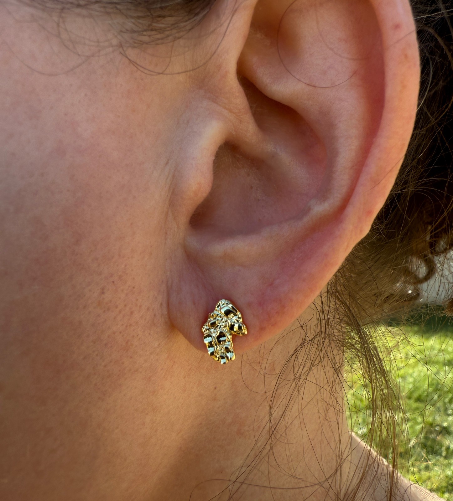 14k Gold Plated Nugget Earrings Butterfly Push Back Mens Womens Small 10MM