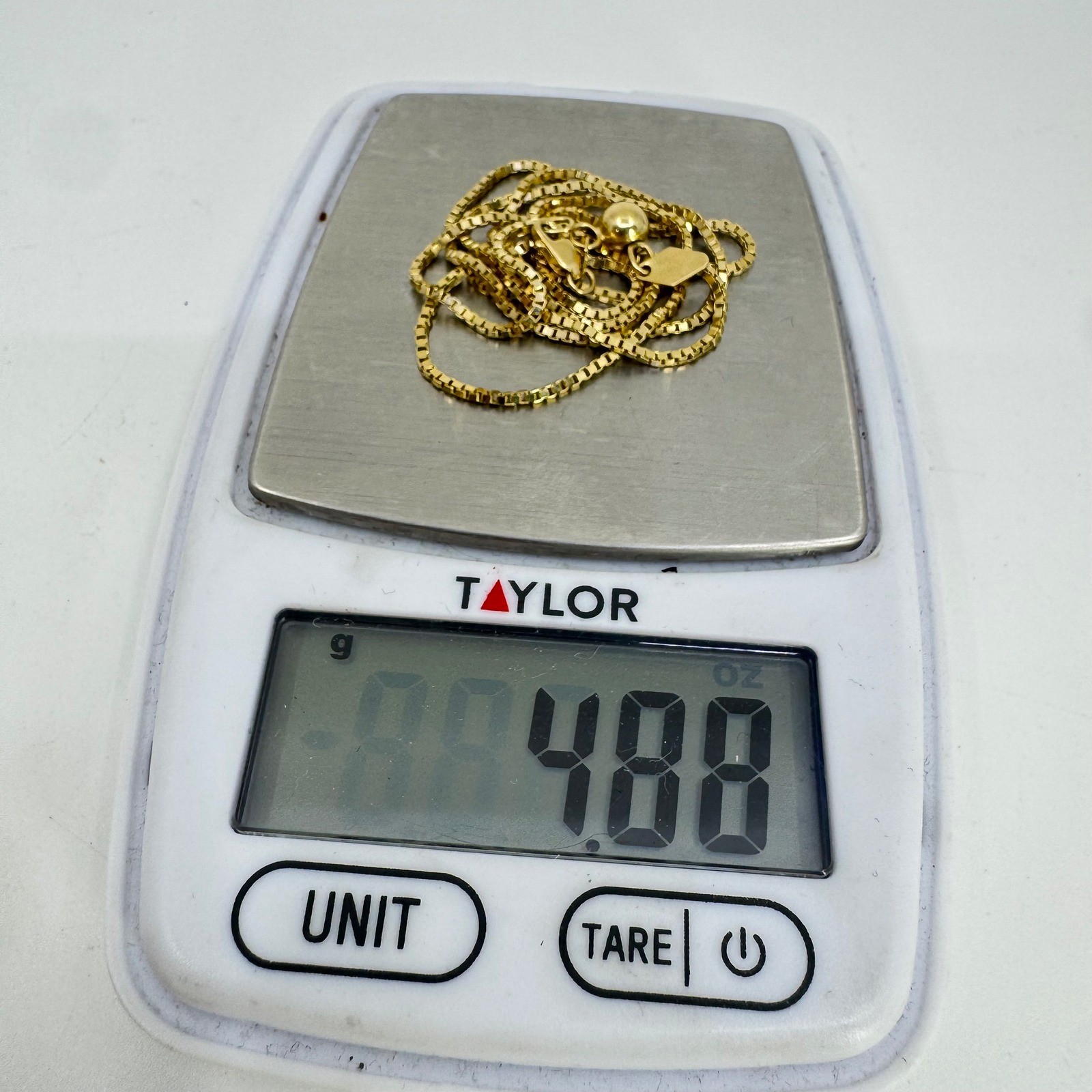 14k Yellow Gold Box Chain 20 Inch Adjustable Slide Necklace 1.1mm Peru 4.88g
