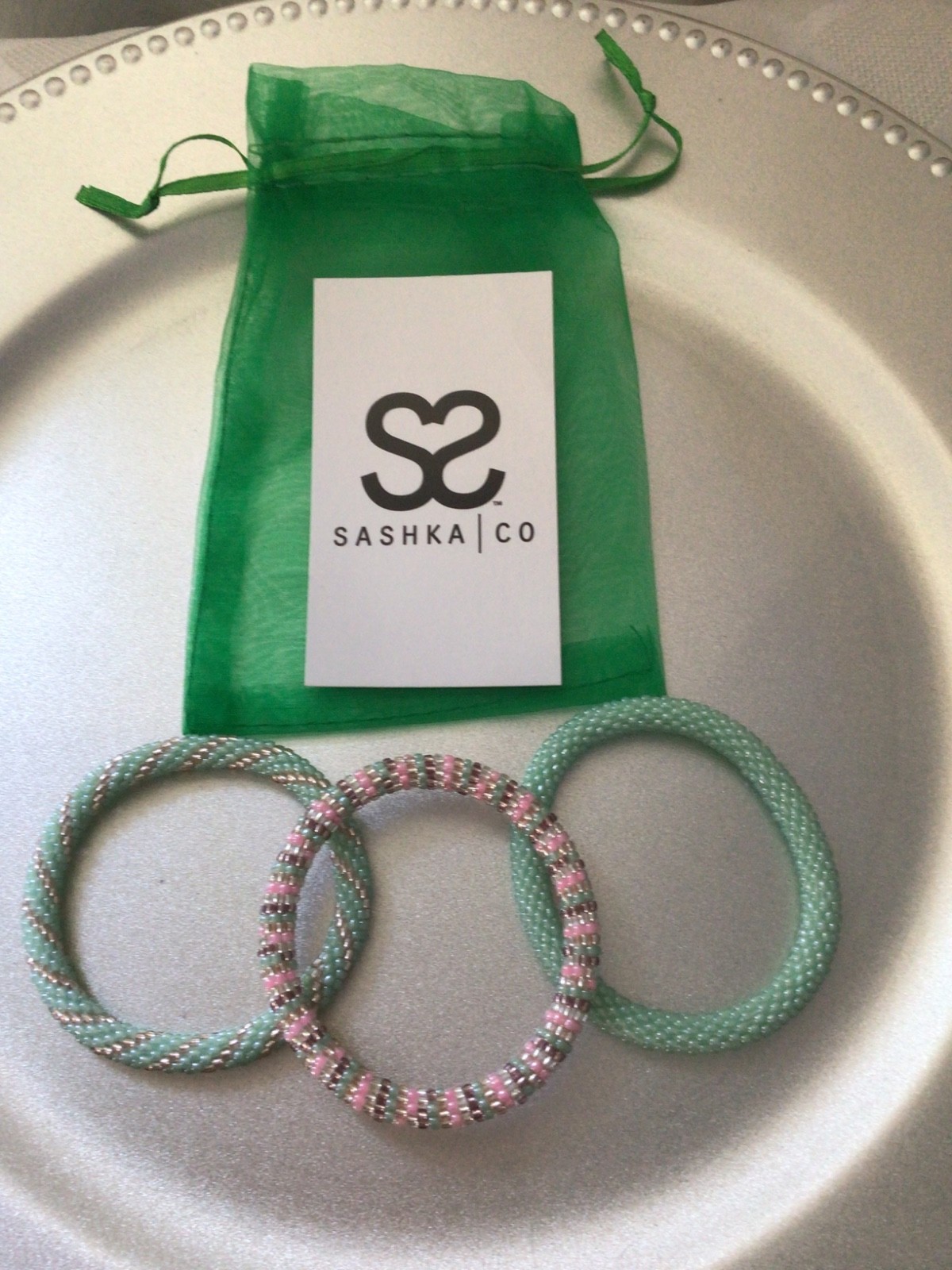 PINK & MINT 7″ ROLL ON SASHKA BRACELETS, 3 PCS