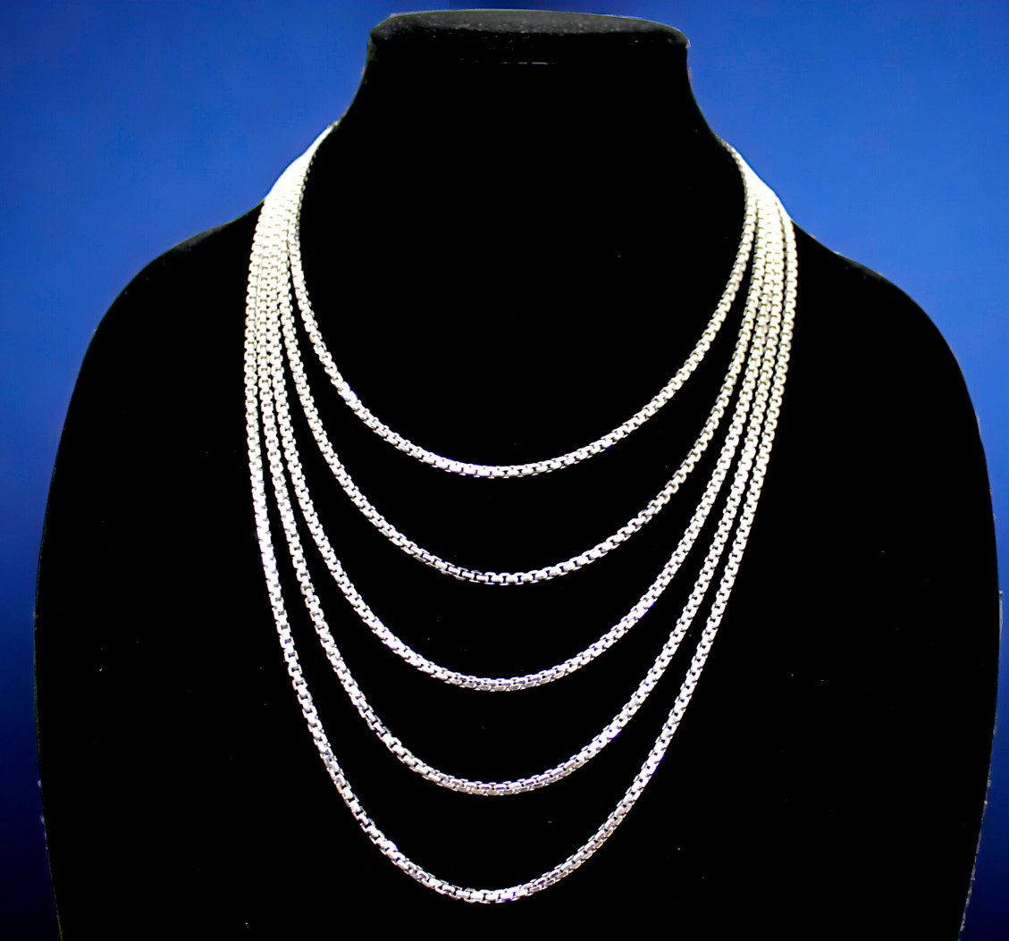 10K White Gold Venetian Round Box Necklace Bracelet Chain Real 7″-30″ 1-3mm