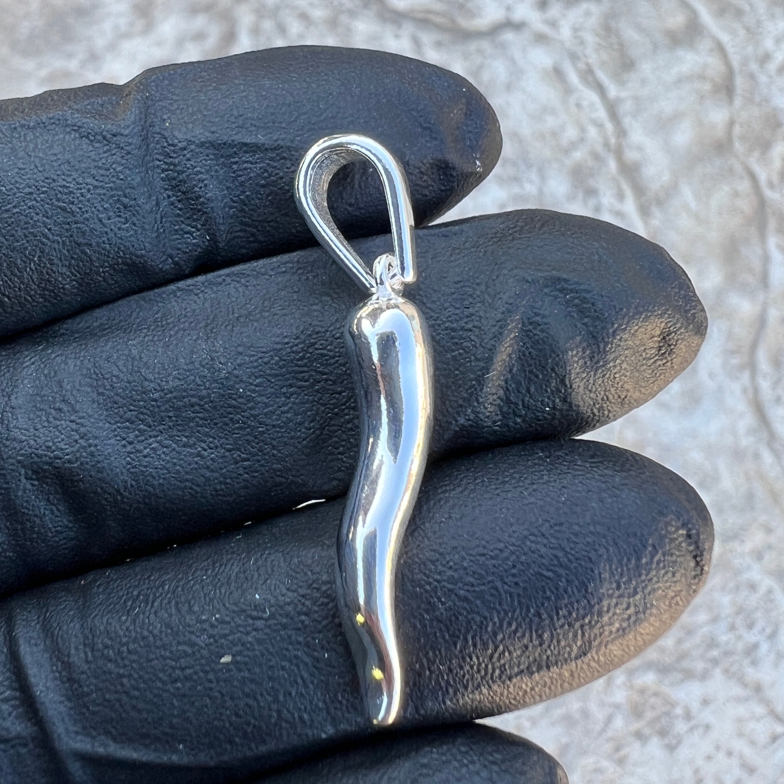 Solid 925 Sterling Silver Italian Horn Cornicello Amulet Plain Lucky Pendant