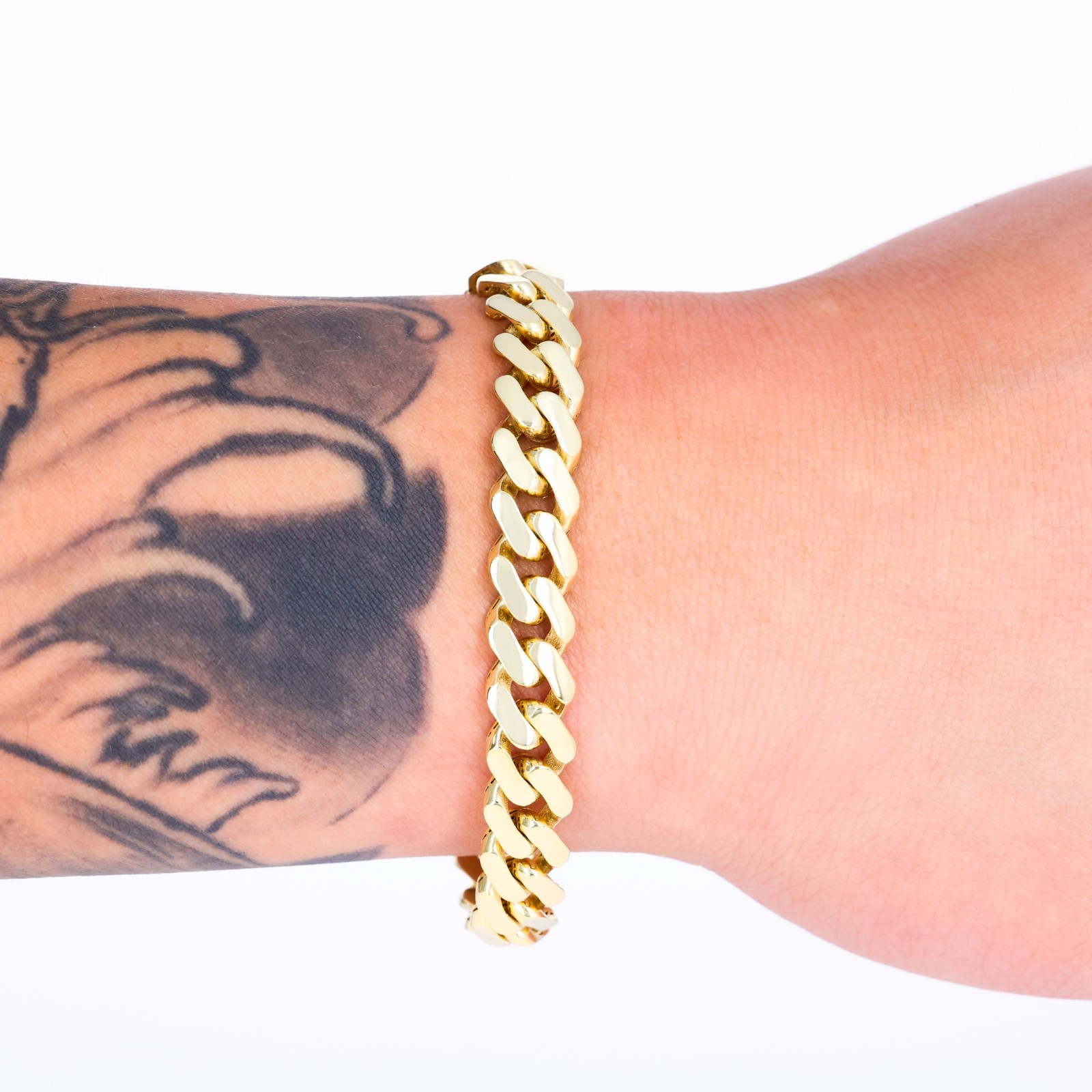 14k Yellow Gold Miami Cuban 9mm Monaco Chain Bracelet Mens Womens 7″ 7.5″ 8″ 9″