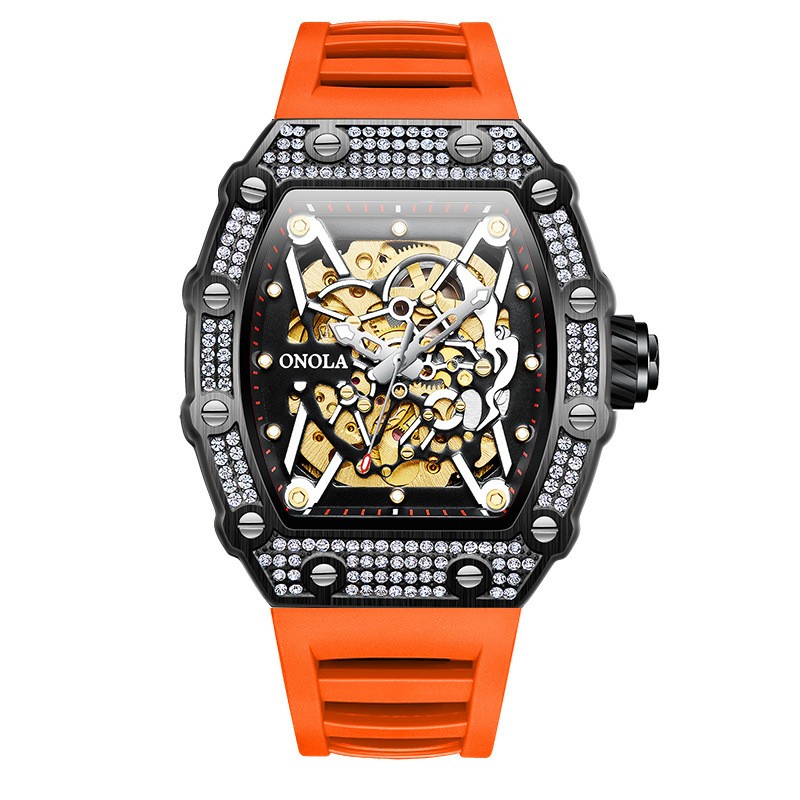 ONOLA Men Automatic Self-Wind Watch Mechanical Diamond Jeweled Waterproof Relogi