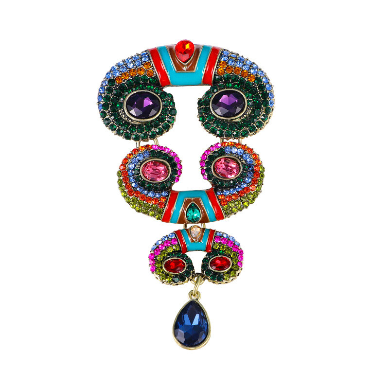 Art Deco Style Vintage Enamel Crystal Baroque Totem Brooch Badge Pin Gift