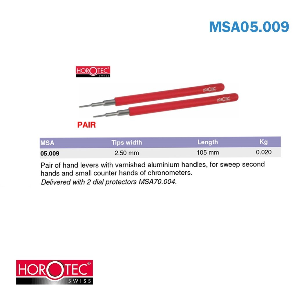 HOROTEC® Hand Levers MSA05.009, L105mm, Tips Width 1mm, 2x MSA70.004 Included.