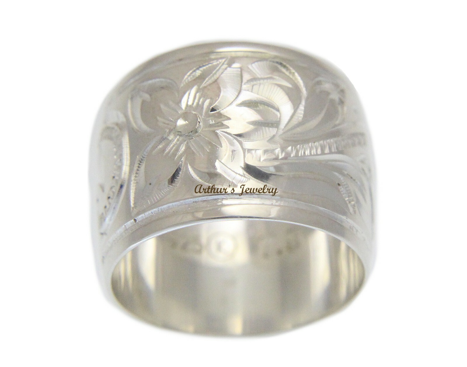 925 STERLING SILVER 15MM HAWAIIAN PLUMERIA FLOWER SCROLL SMOOTH EDGE RING