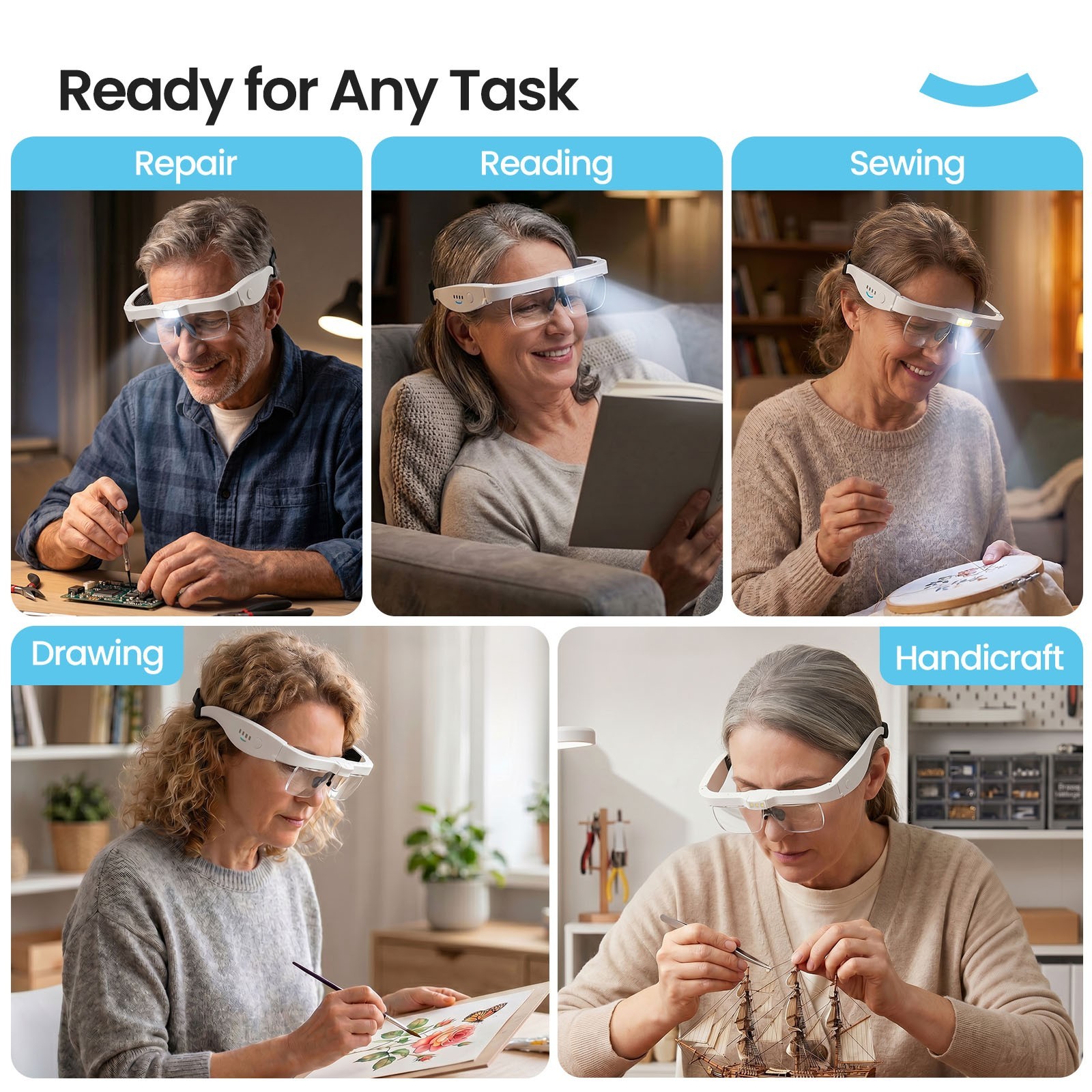 ARTDOT Magnifying Glasses with Light Headband Magnifier Set for Reading Jewelers