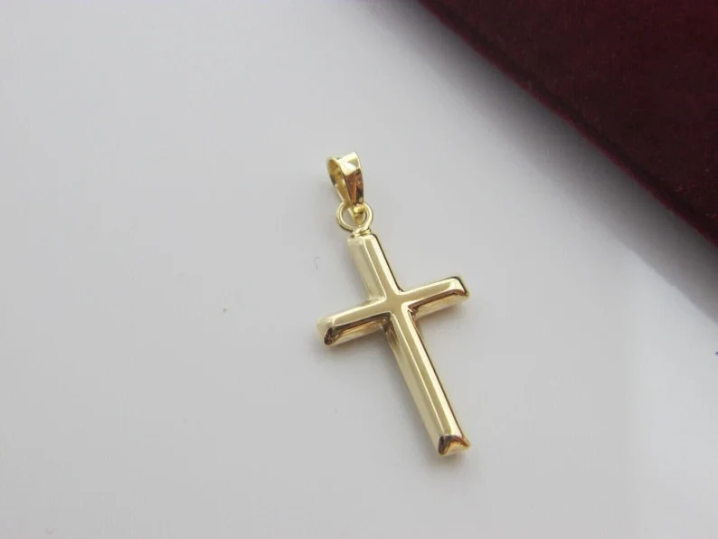 Cross Religious Pendant Necklace 925 Sterling Silver 14k Yellow Gold Plated