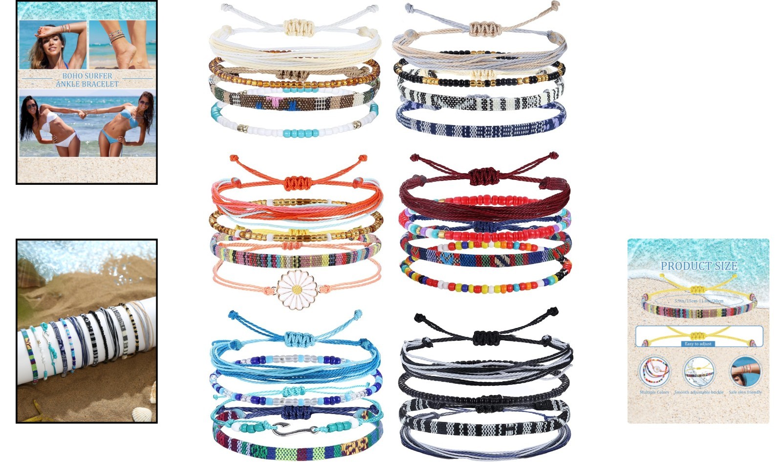 24 Pcs Waterproof Boho Ankle Bracelets for Women | Adjustable Strand Jewelry