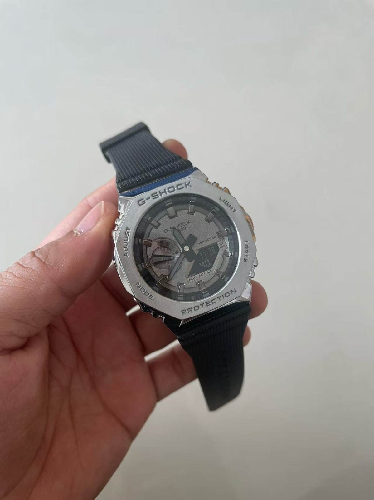Casio CasiOak GM2100 White Dial Black Strap Octagonal Metal Case Men’s Watch