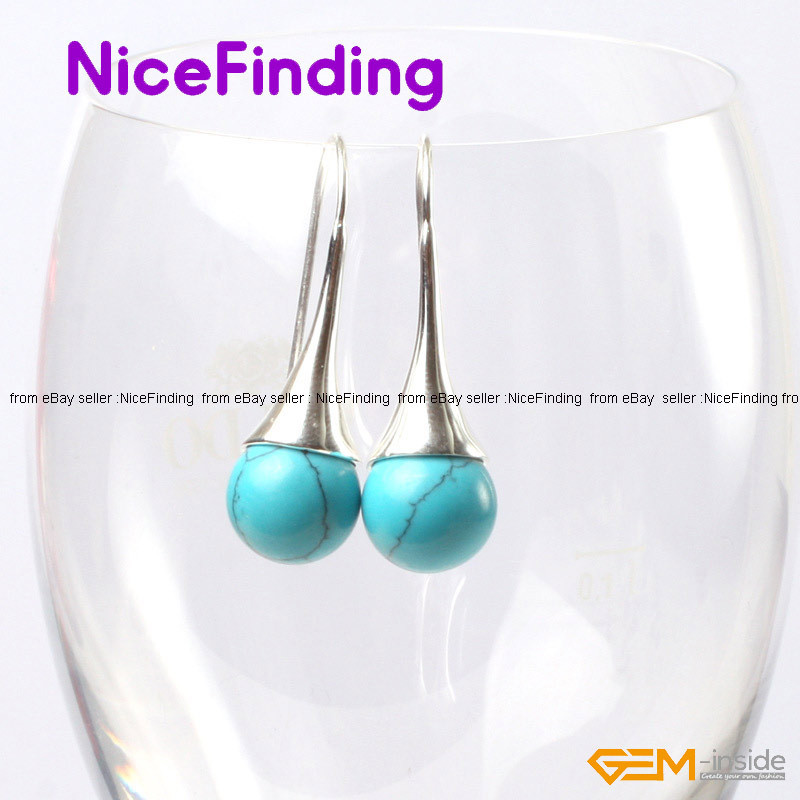 10mm Fashion Round Stone Drop Dangle Hook Earrings Tibetan Silver Women Jewelry