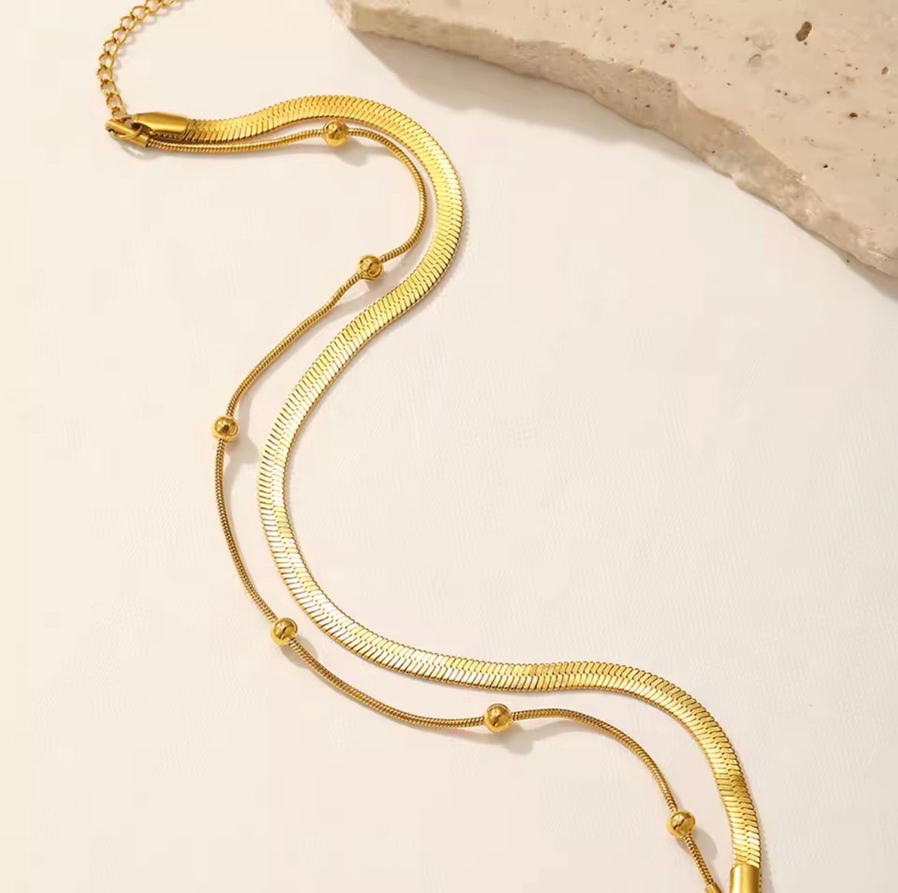 Stainless steel anklet bead strings snake bone chain double layered stacking