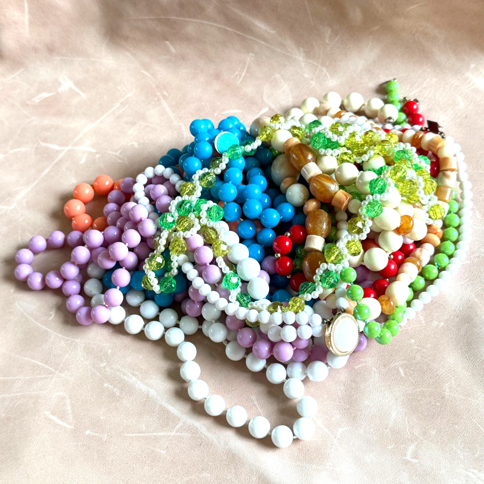 Vintage Lucite & Acrylic Bead Necklaces, Fun Retro Mardi Gras, Grandmacore