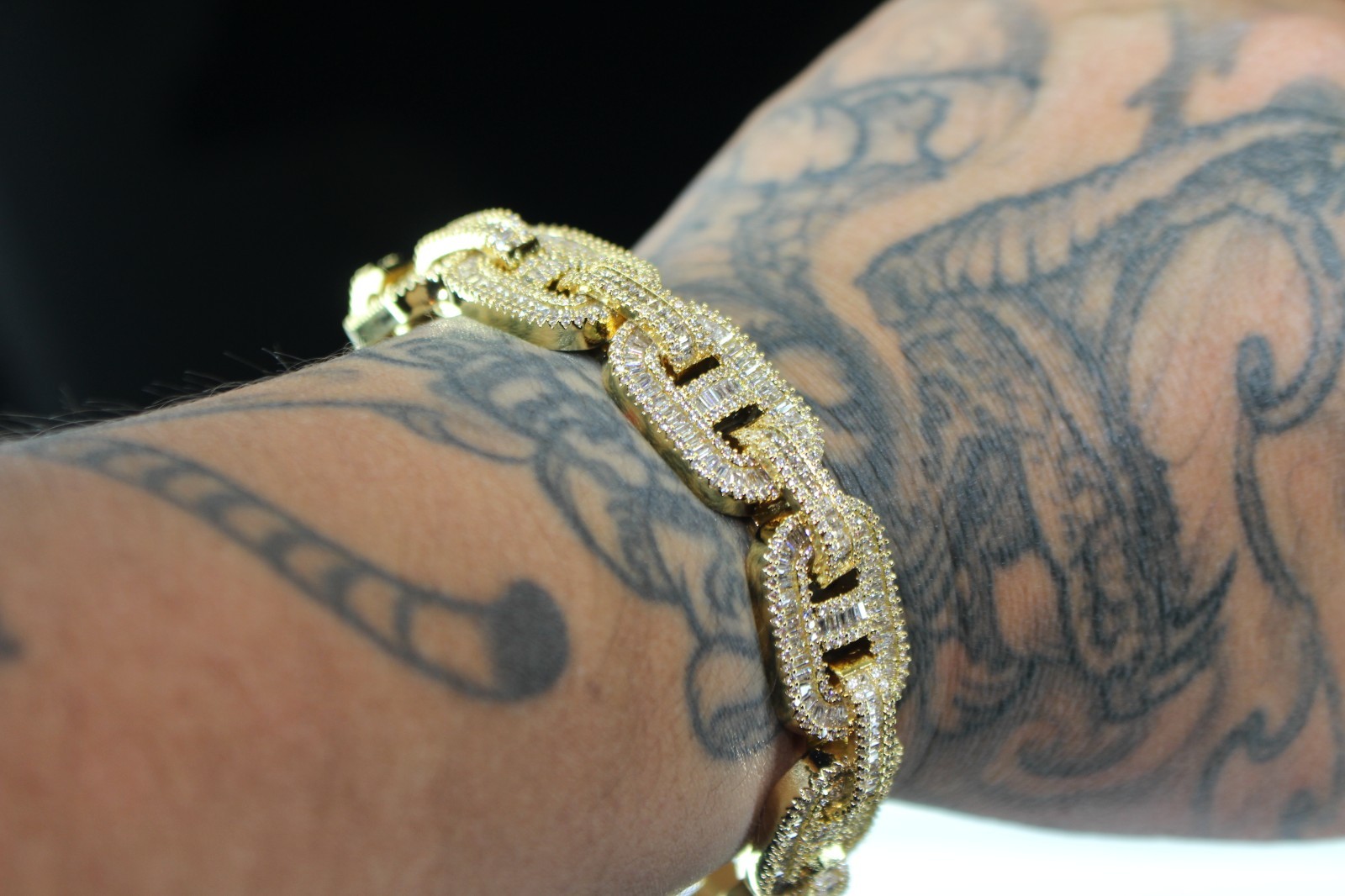 MASSIVE 14mm MARINER Bracelet 18.6ct BAGUETTES Lab Sim VVS1 Diamond 58g GOLD