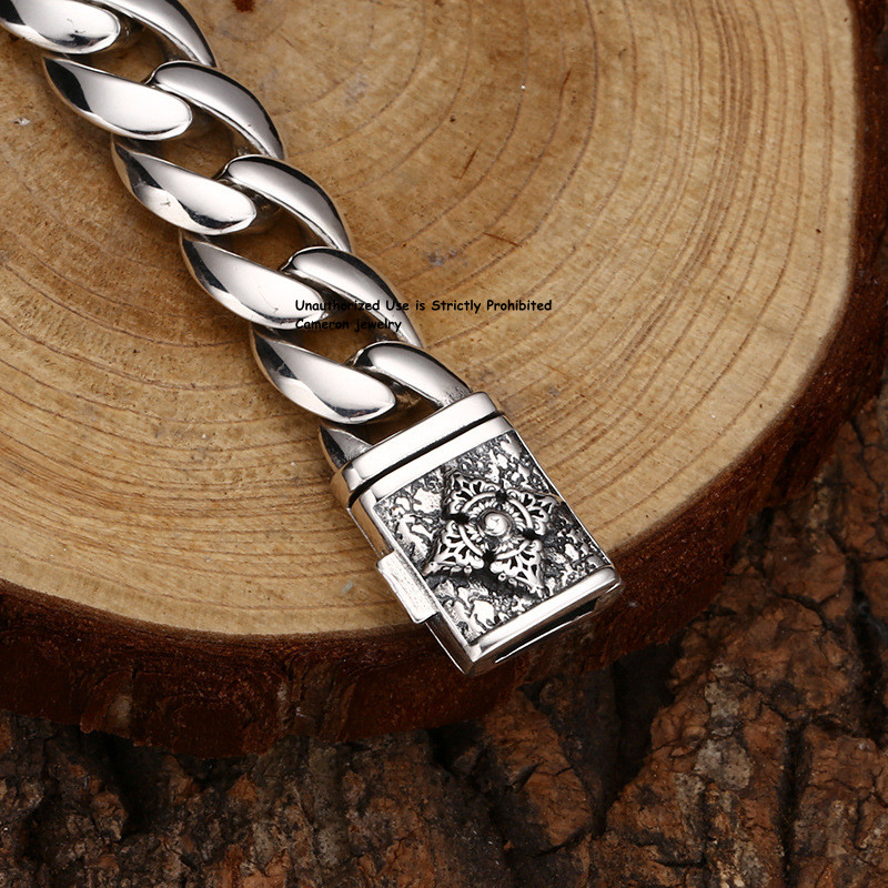 Pure S925 Sterling Silver Chain Vajra 11mm Cuban Curb Link Bracelet 7.1-7.9inch