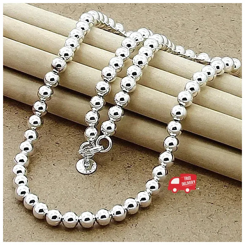 925 Sterling Silver Smooth Beads Ball Chain Necklace 4MM/6MM/8MM/10MM Jewelry