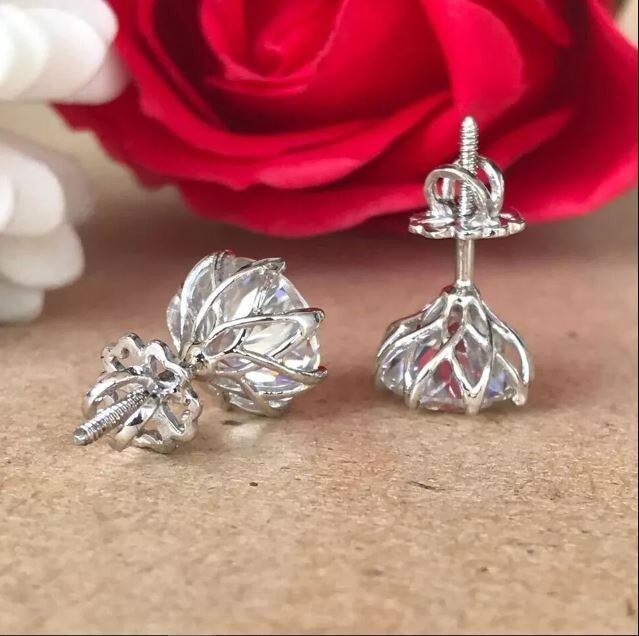 4.00Ct Round Cut Lab Created Solitaire Diamond Stud Earrings 14k White Gold Over