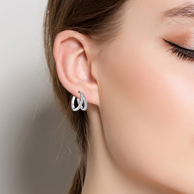 PANDACH 925 Sterling Silver Tiny Double Hoop Circle Earrings Earrings For Women