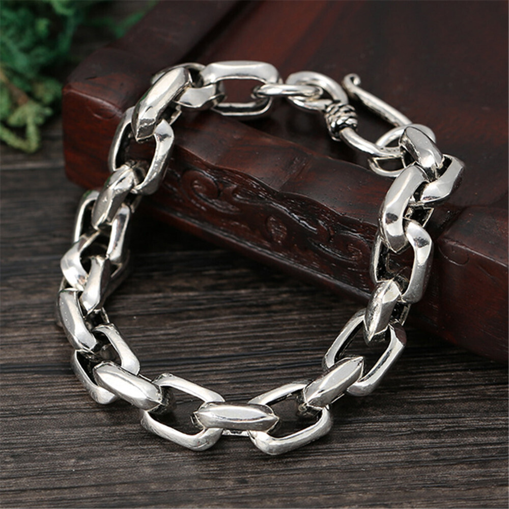 Real 925 Sterling Silver For Men Women 8mm Rectangle Cable Link Bracelet