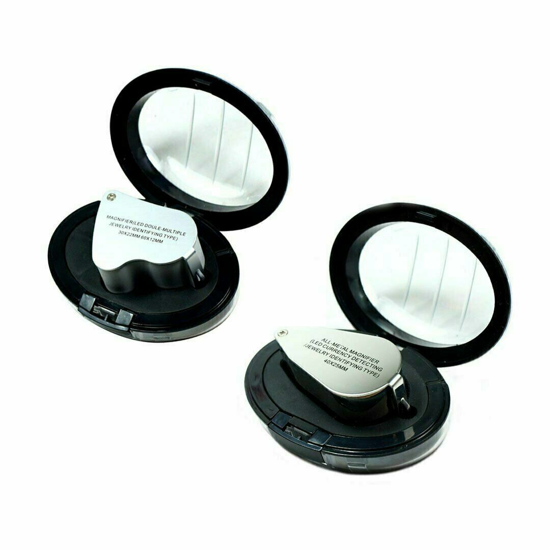 2 PACK – Illuminated 30X – 60X & 40X Jewelers Loupe Lighted Light Magnifier