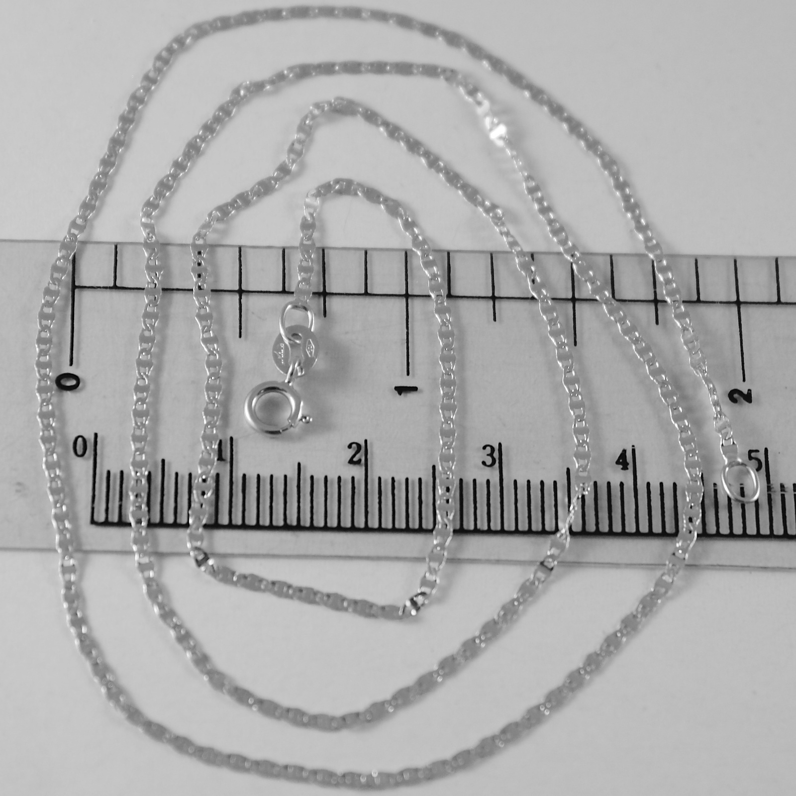 18K WHITE GOLD CHAIN MINI OVAL FLAT LINK 1 MM WIDTH 15.75 INCHES MADE IN ITALY